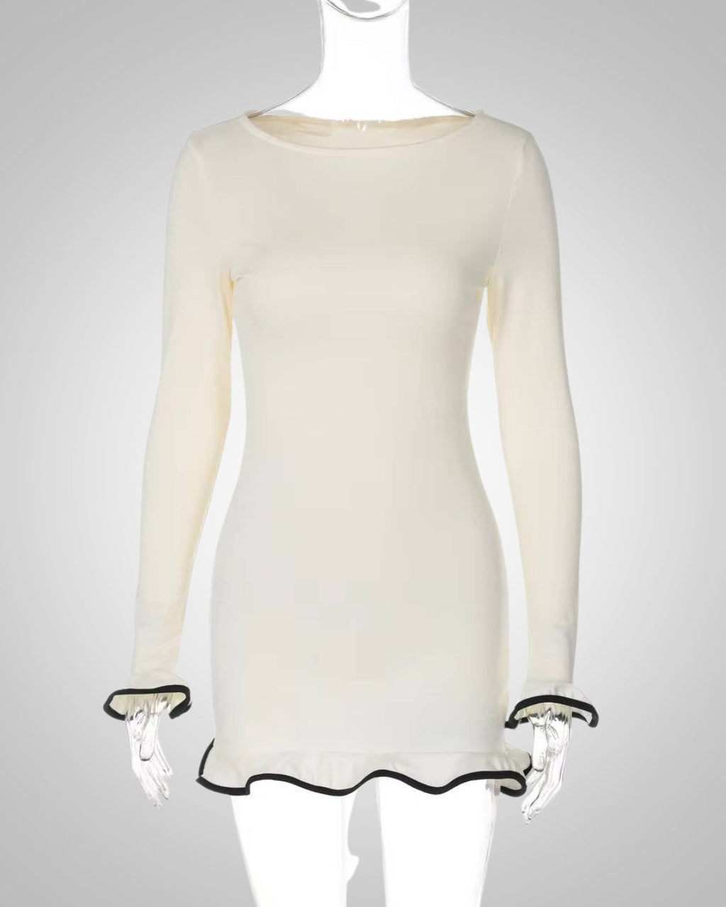 Damen Sommer Langarm Bodycon Minikleid mit Rüschen