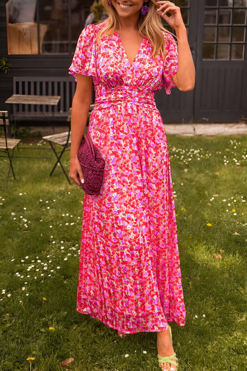 Damen Sommer Blumen Maxi Musselinkleid