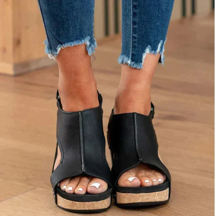 Damen Sommer Wedges mit Klettverschluss