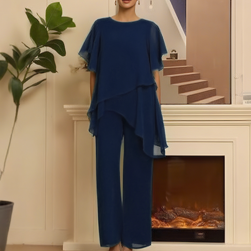 Theresa | Zweiteiliges Set für Damen mit asymmetrischem Oberteil und weiter Hose