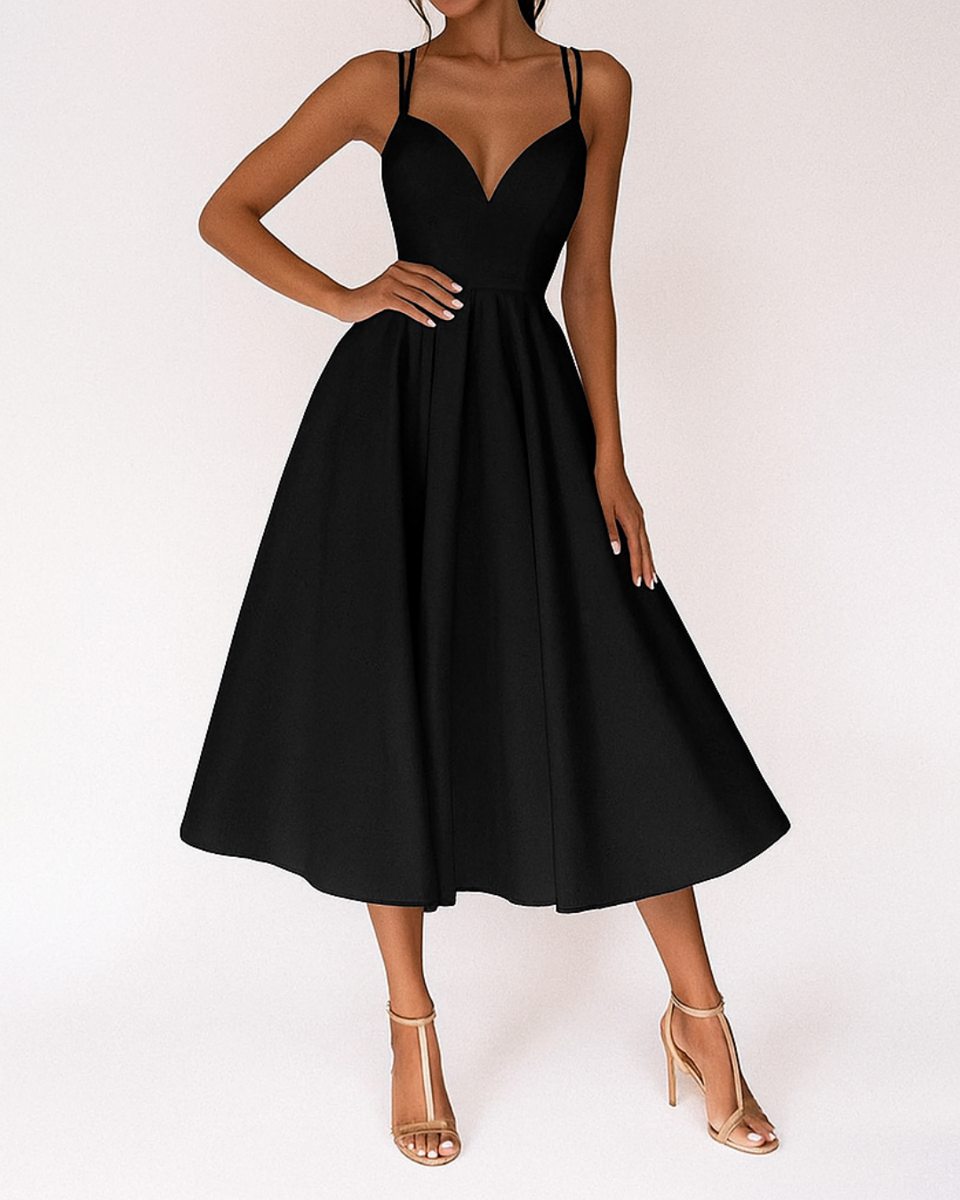 Damen Sommer Spaghettiträger Hochzeitsgast Midikleid