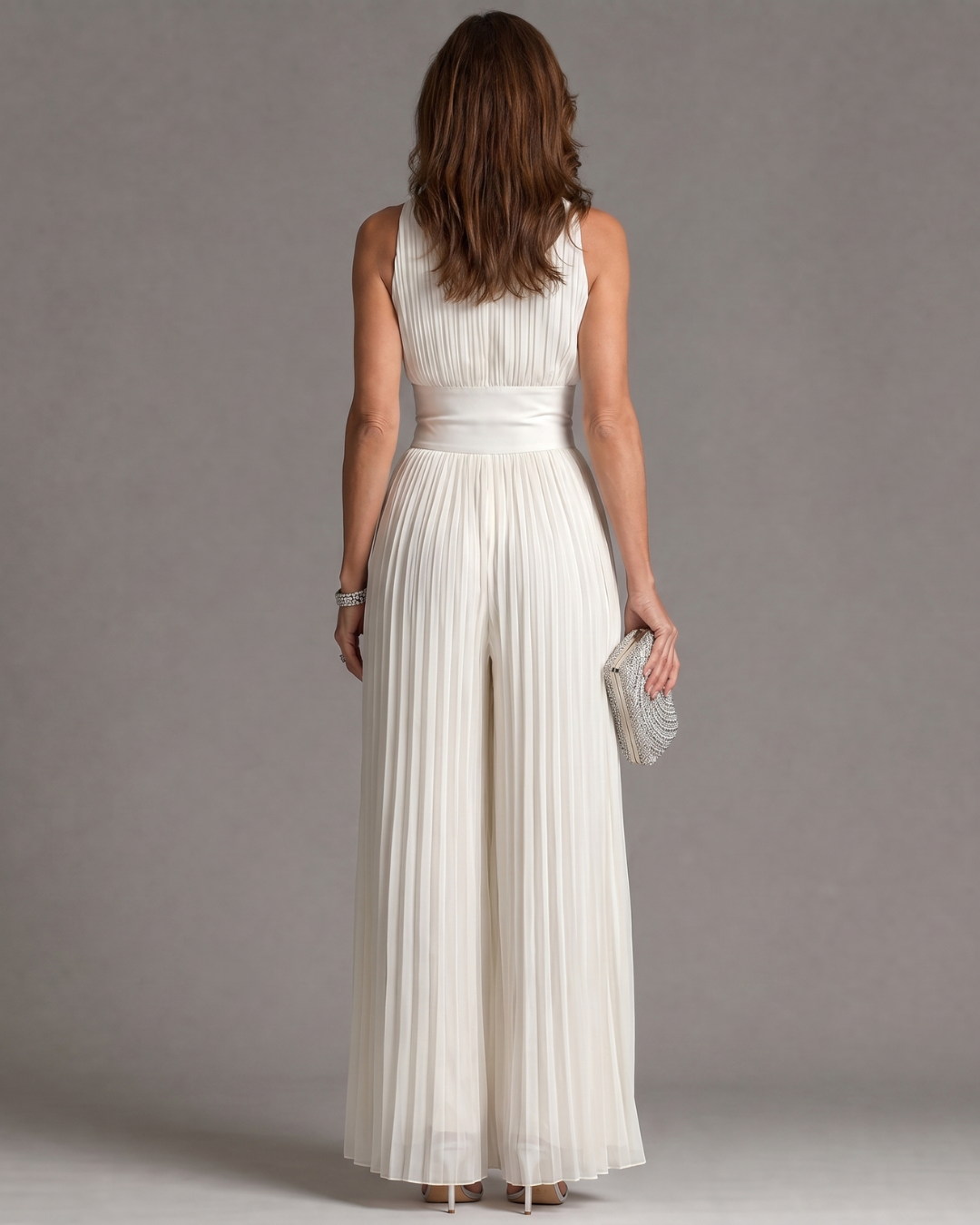 Anna | Plissierter Halter-Neck Weitbeiniger Jumpsuit