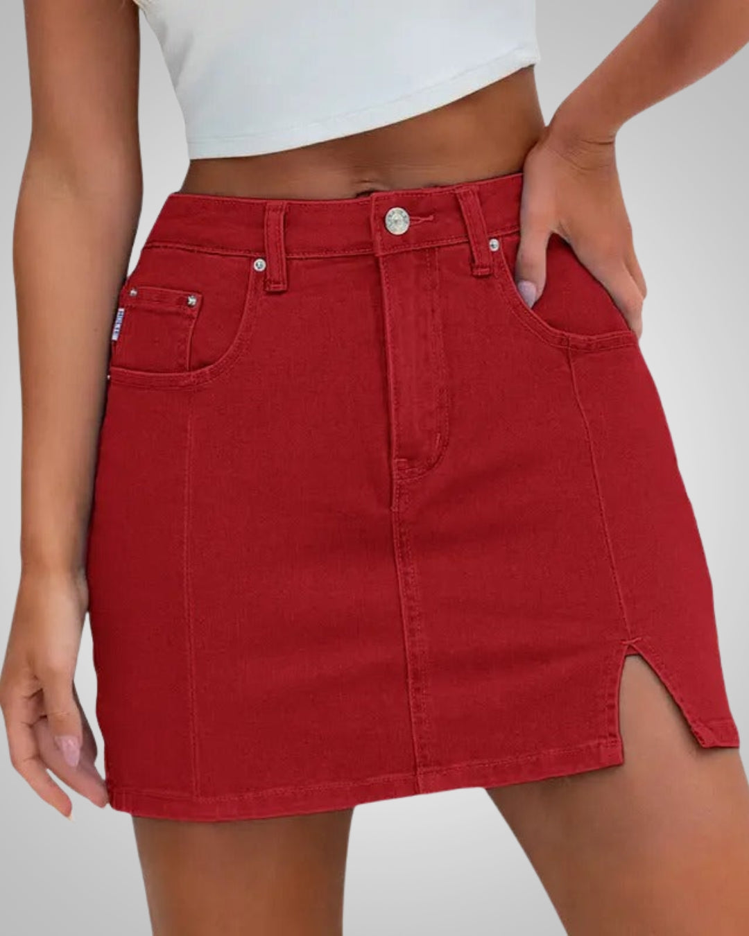 Damen Sommer Knopfleiste Mini Jeans Rock