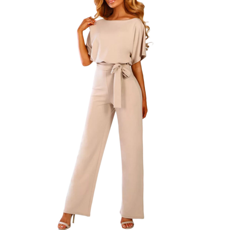 Bella | Damen Jumpsuit Weites Bein Bindegürtel Kurzarm Elegant