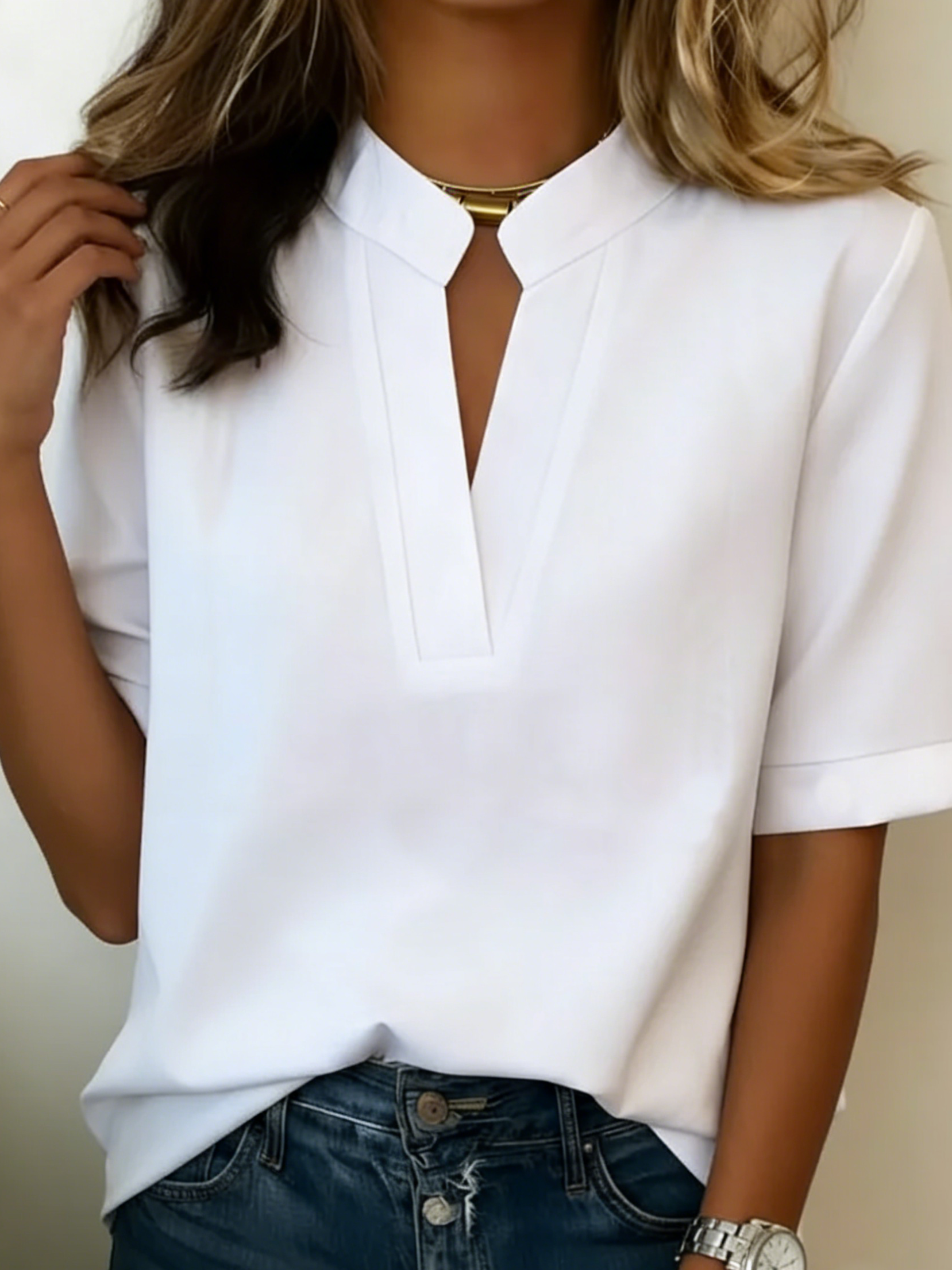 Smerla | Damen Bluse Kurzarm V-Ausschnitt Elegant