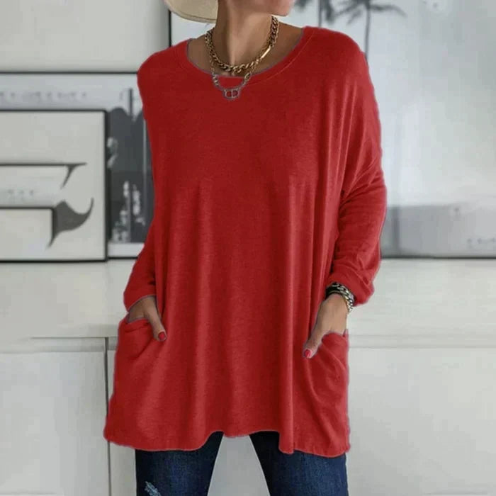 Mia | Damen Longshirt Oversized mit Taschen Langarm