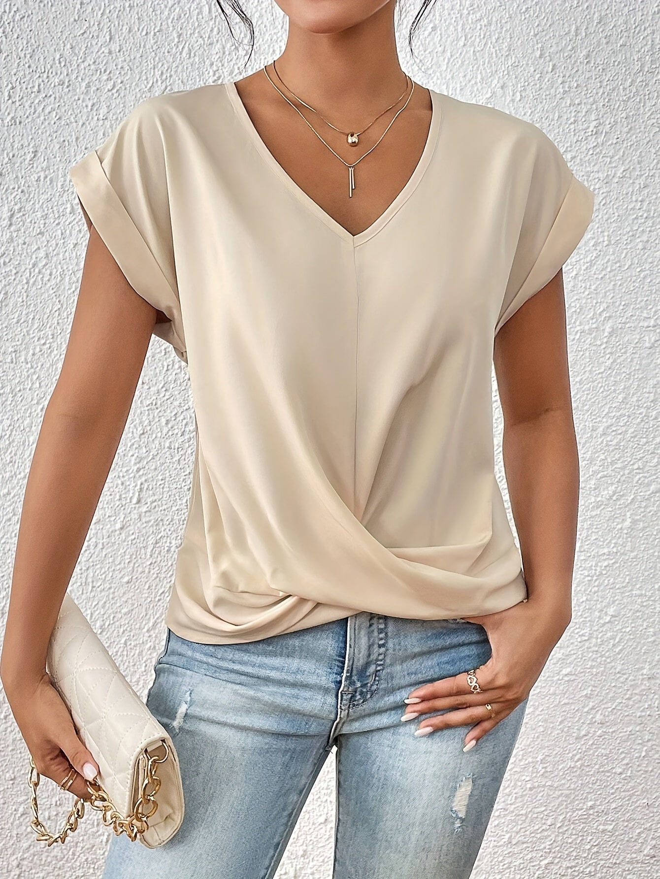 Damen Lässiges V-ausschnitt T-Shirt