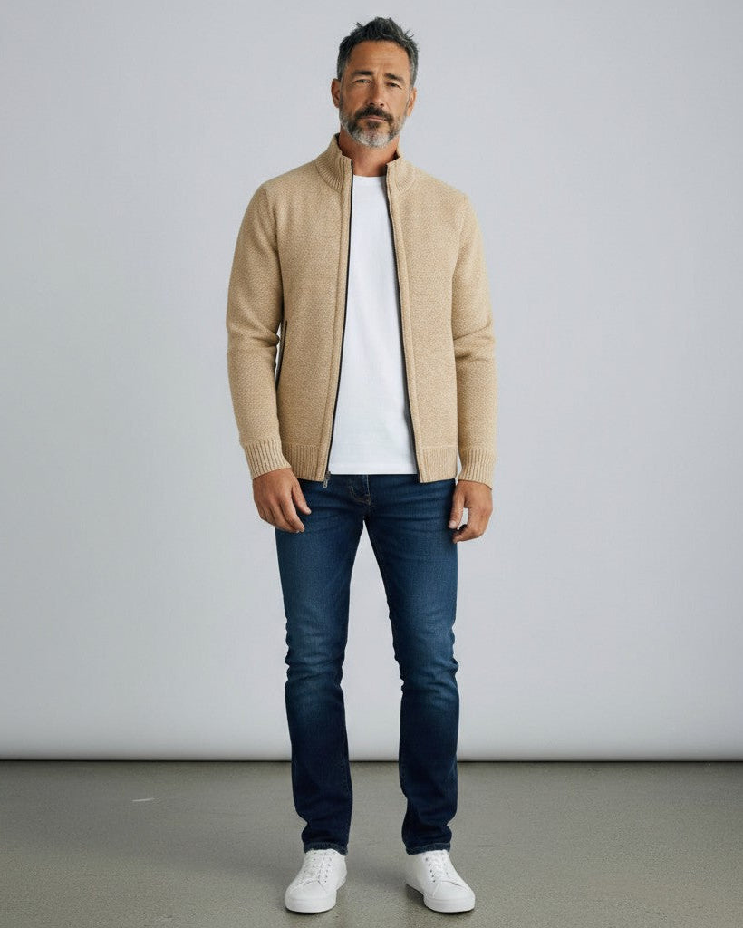Herren Strickjacke mit Reißverschluss und Stehkragen