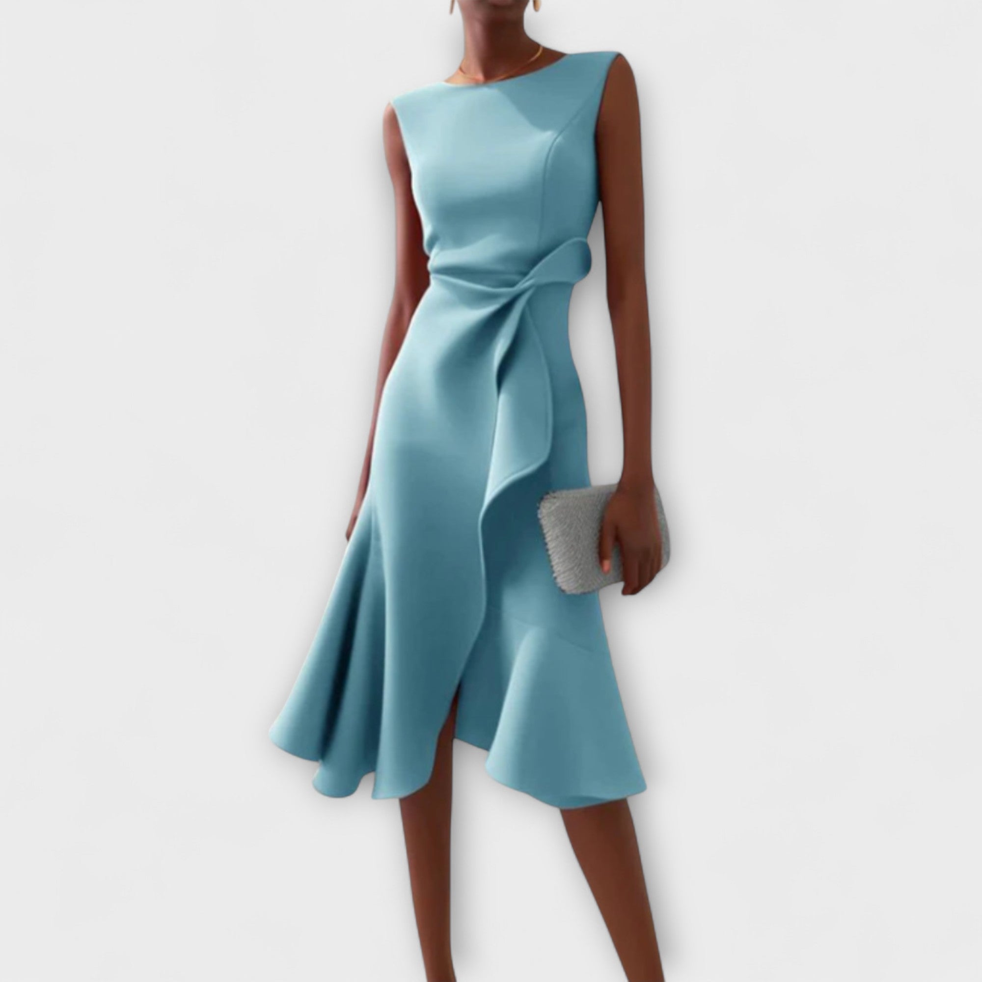 Helga | Damen Elegantes Ärmelloses Rüschen Midi Kleid