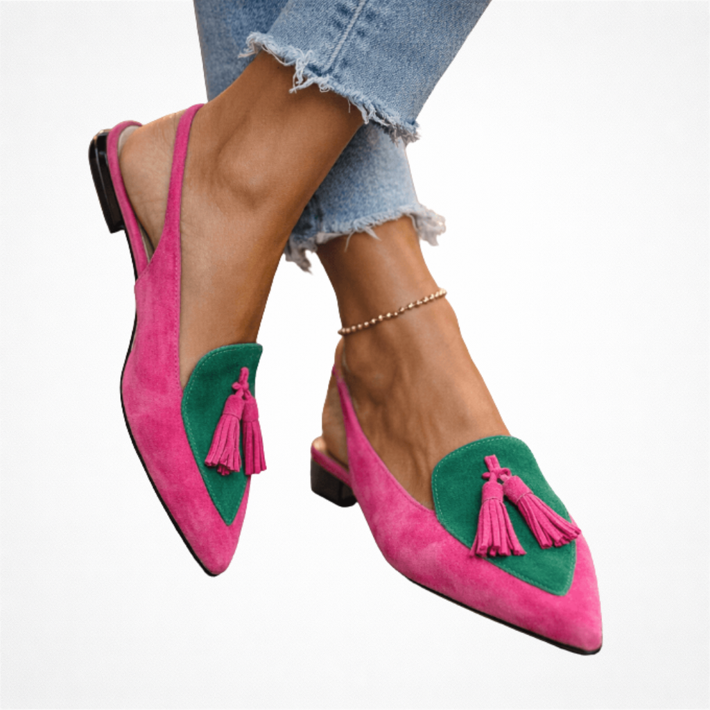 Nexoria - Elegante Bicolor-Damenmules mit trendigen Bommeln
