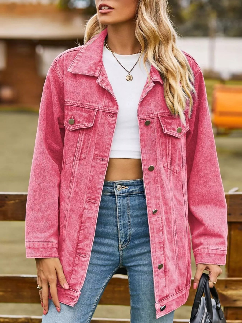 Lidi - Button Down Jeansjacke aus gewaschenem Denim
