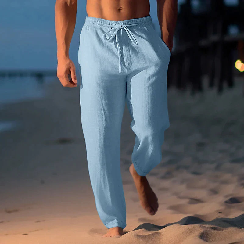 Herren Kordelzug Leinen Sommer Hose