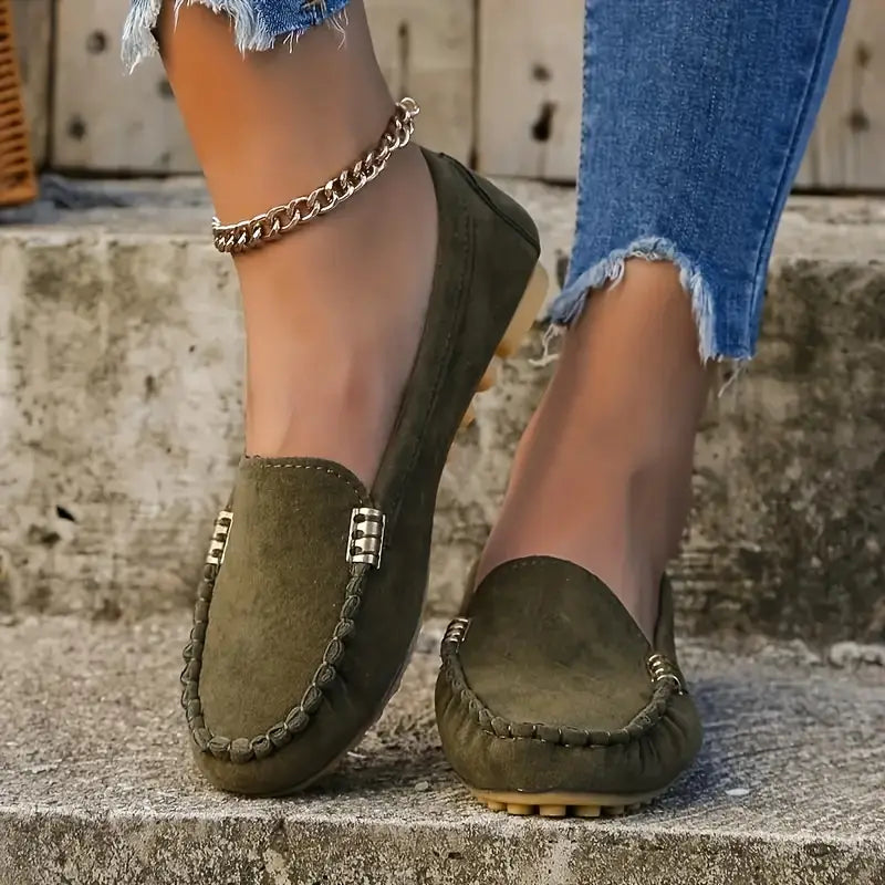 Nina | Damen Mokassin Flach Velours Slip-On Komfortschuh