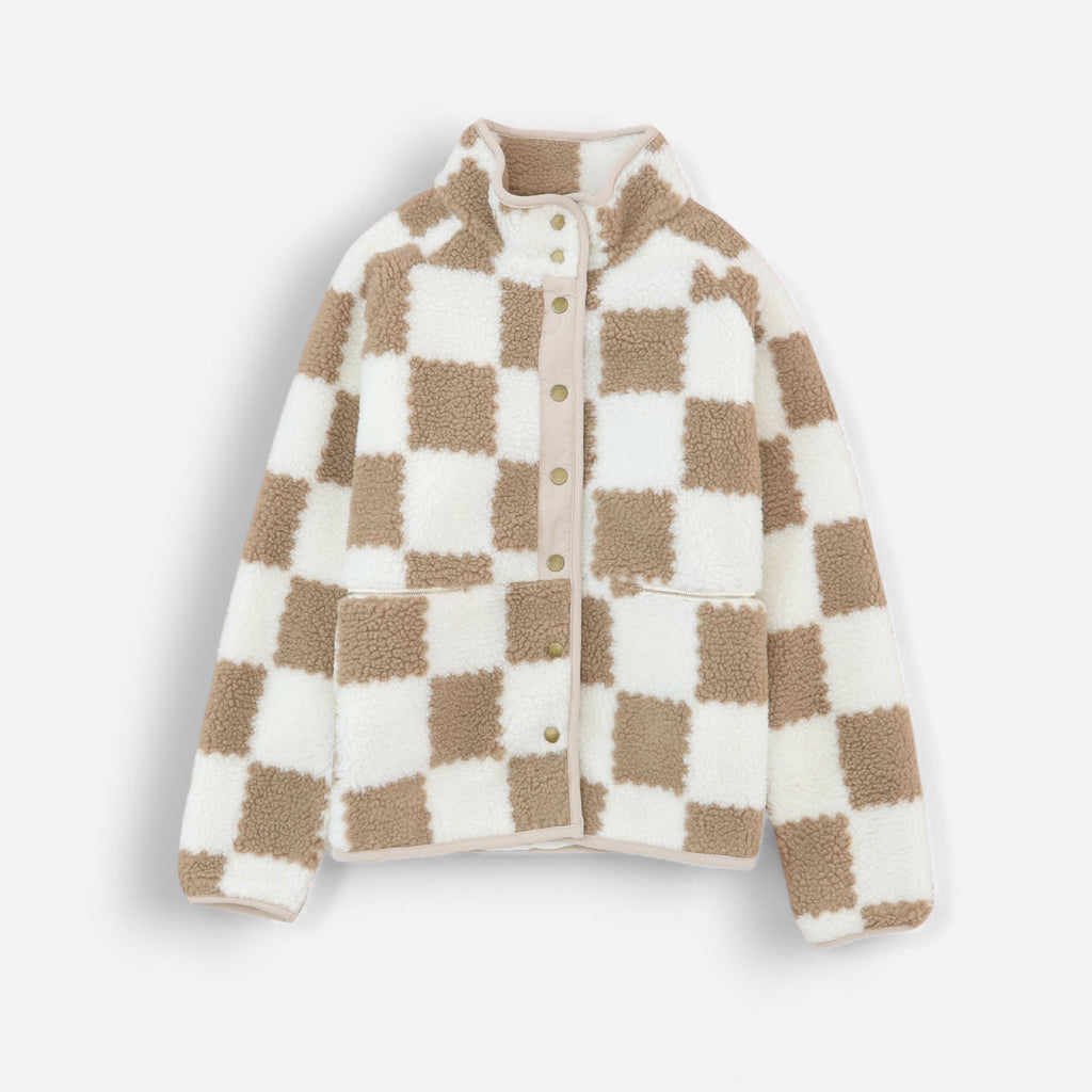 Kurze Fleece Jacke für Damen im Teddy-Look mit Stehkragen