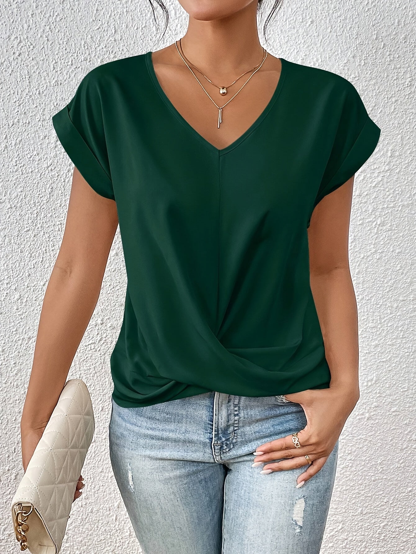 Damen Lässiges V-ausschnitt T-Shirt