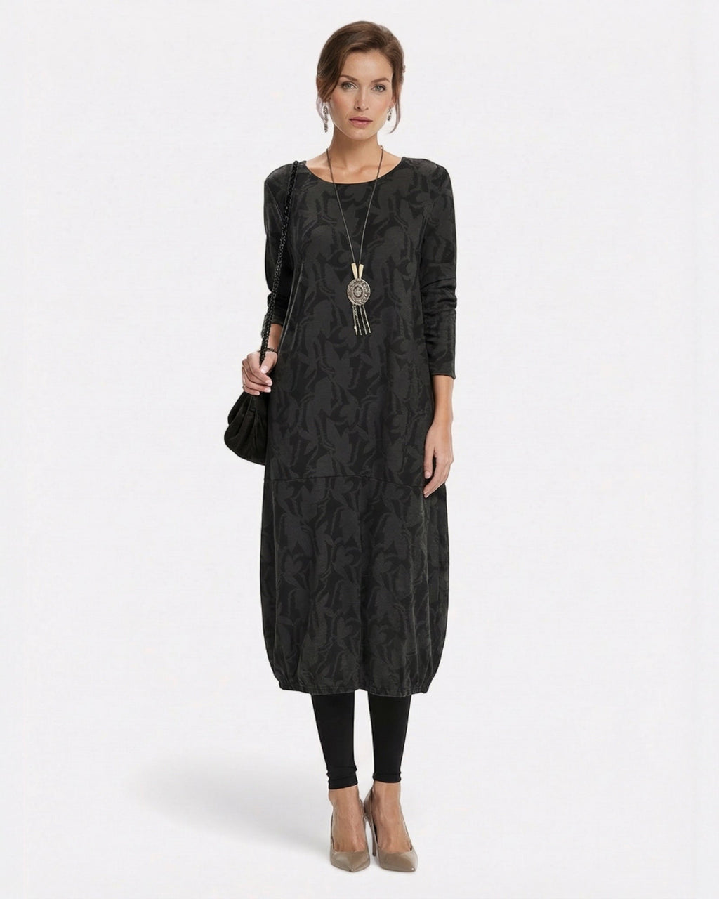 Langarmiges Winter Midi Strickkleid mit bedrucktem Muster