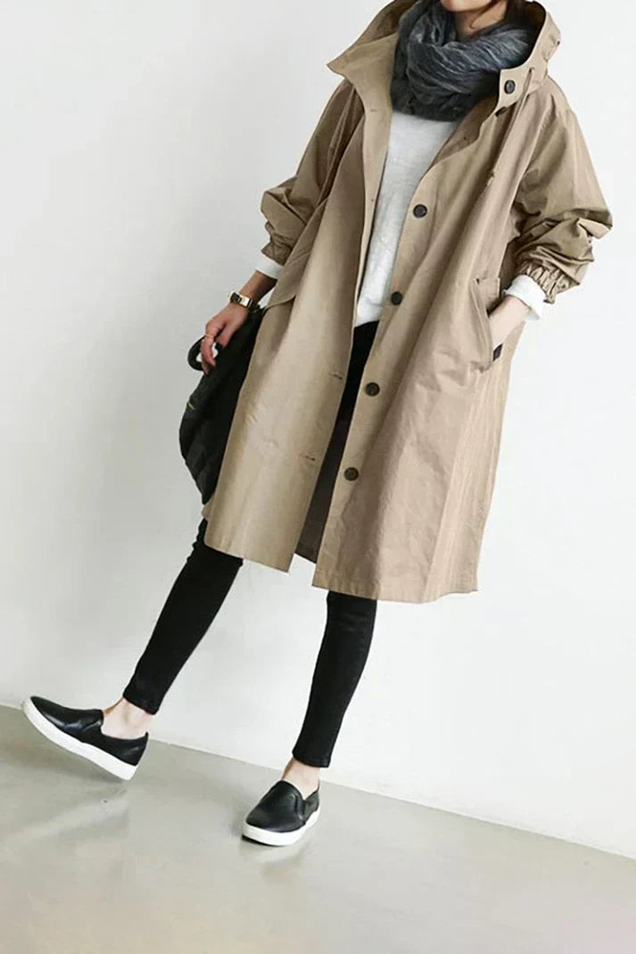 Drune | Trenchcoat mit Kapuze für Frauen Lang, Warm und Perfekt für Den Herbst