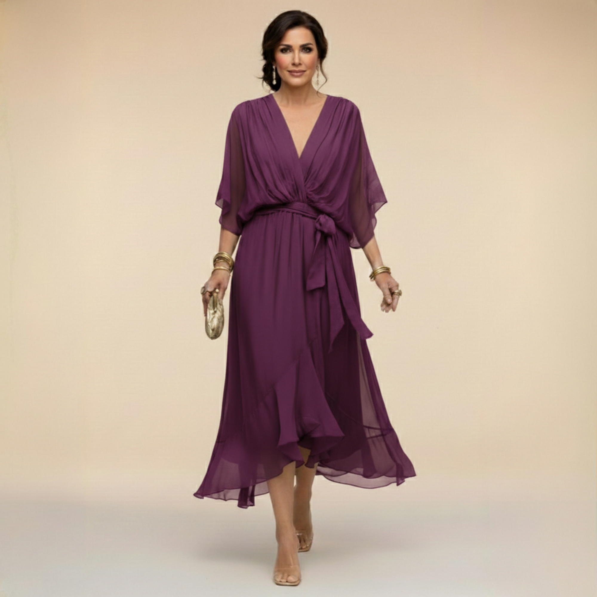 Cindy Chiffon-Kleid mit V-Ausschnitt