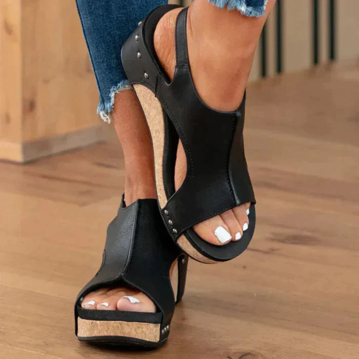 Damen Sommer Wedges mit Klettverschluss