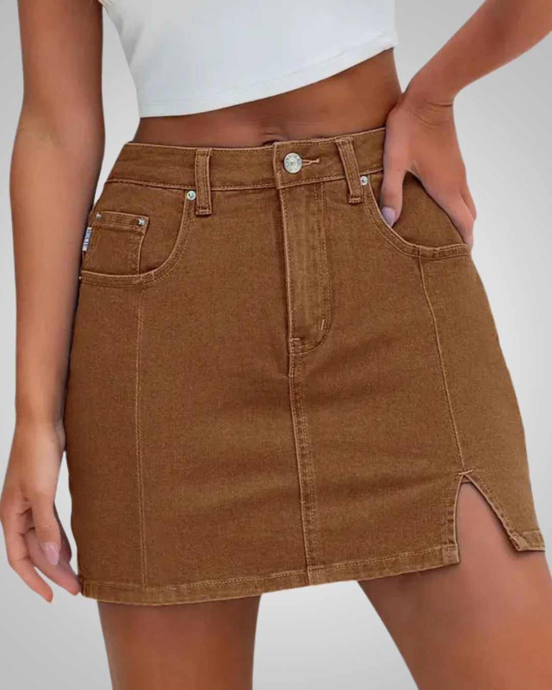Damen Sommer Knopfleiste Mini Jeans Rock