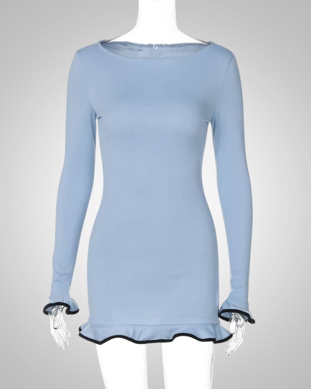Damen Sommer Langarm Bodycon Minikleid mit Rüschen