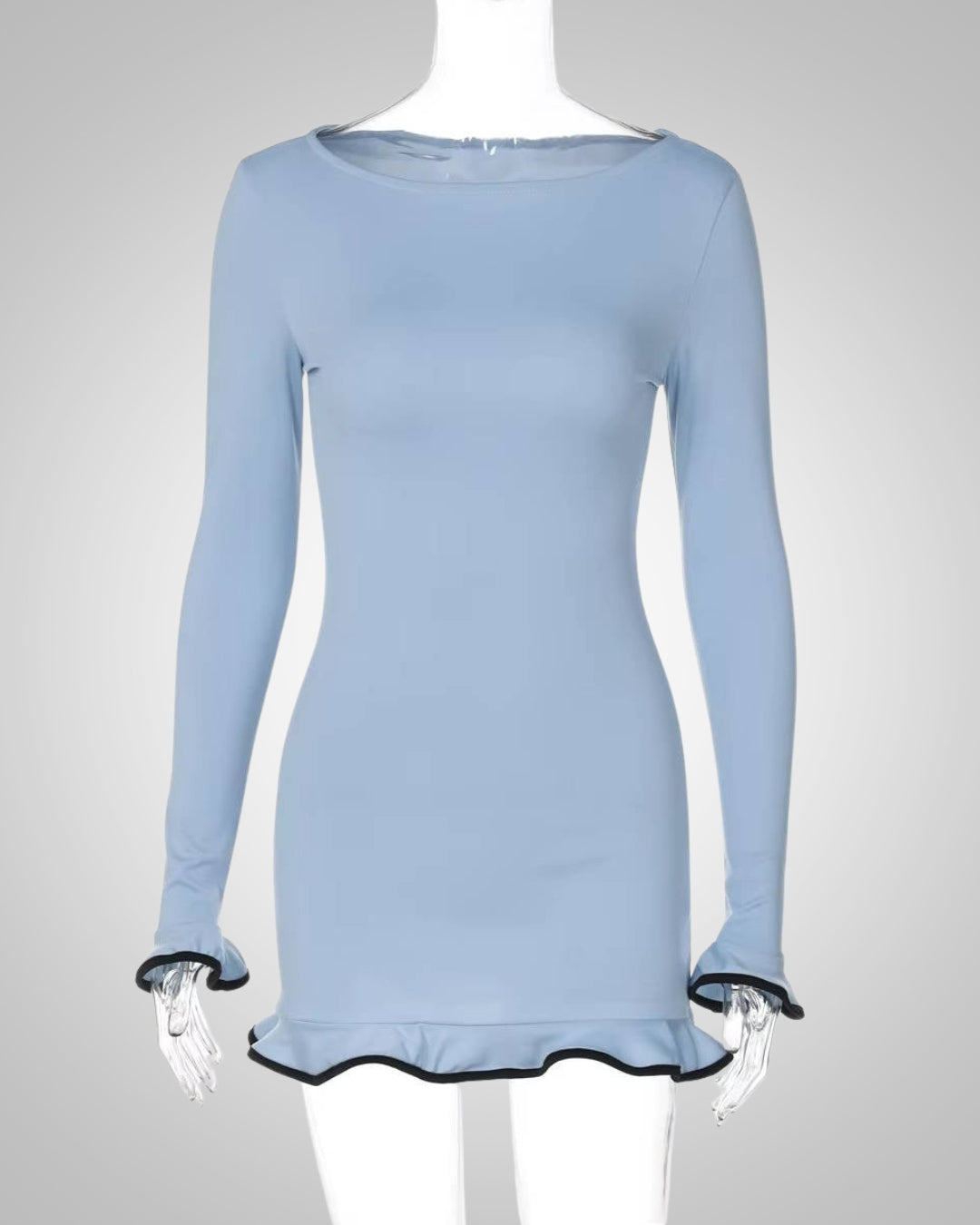 Damen Sommer Langarm Bodycon Minikleid mit Rüschen