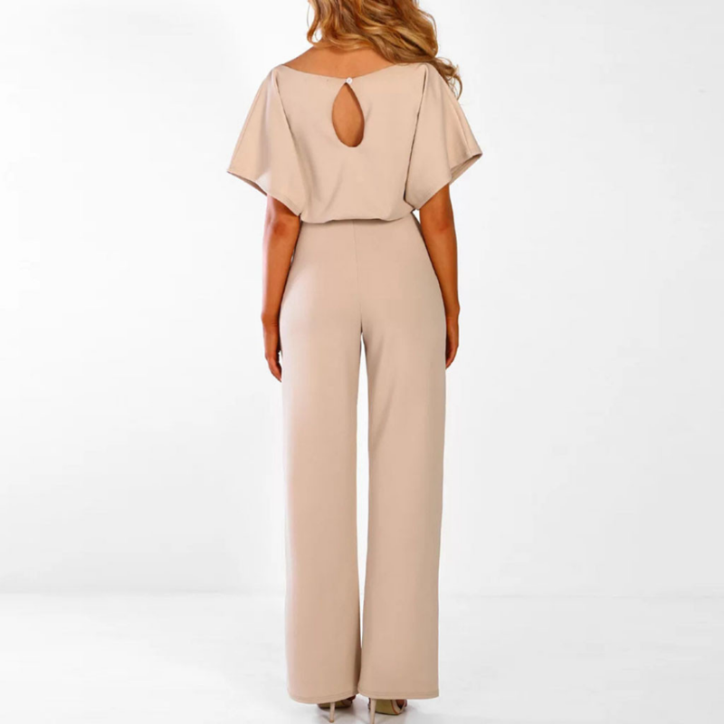 Bella | Damen Jumpsuit Weites Bein Bindegürtel Kurzarm Elegant