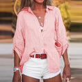 Lena | Damen Bluse Langarm Hemdkragen Knopfleiste Sommer