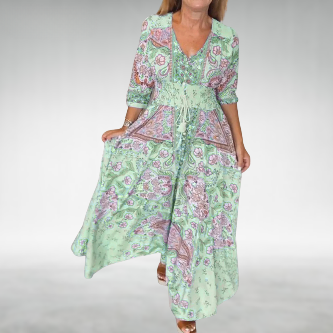 Damen Boho Festliches Drapiertes Maxi Strand sommerkleid