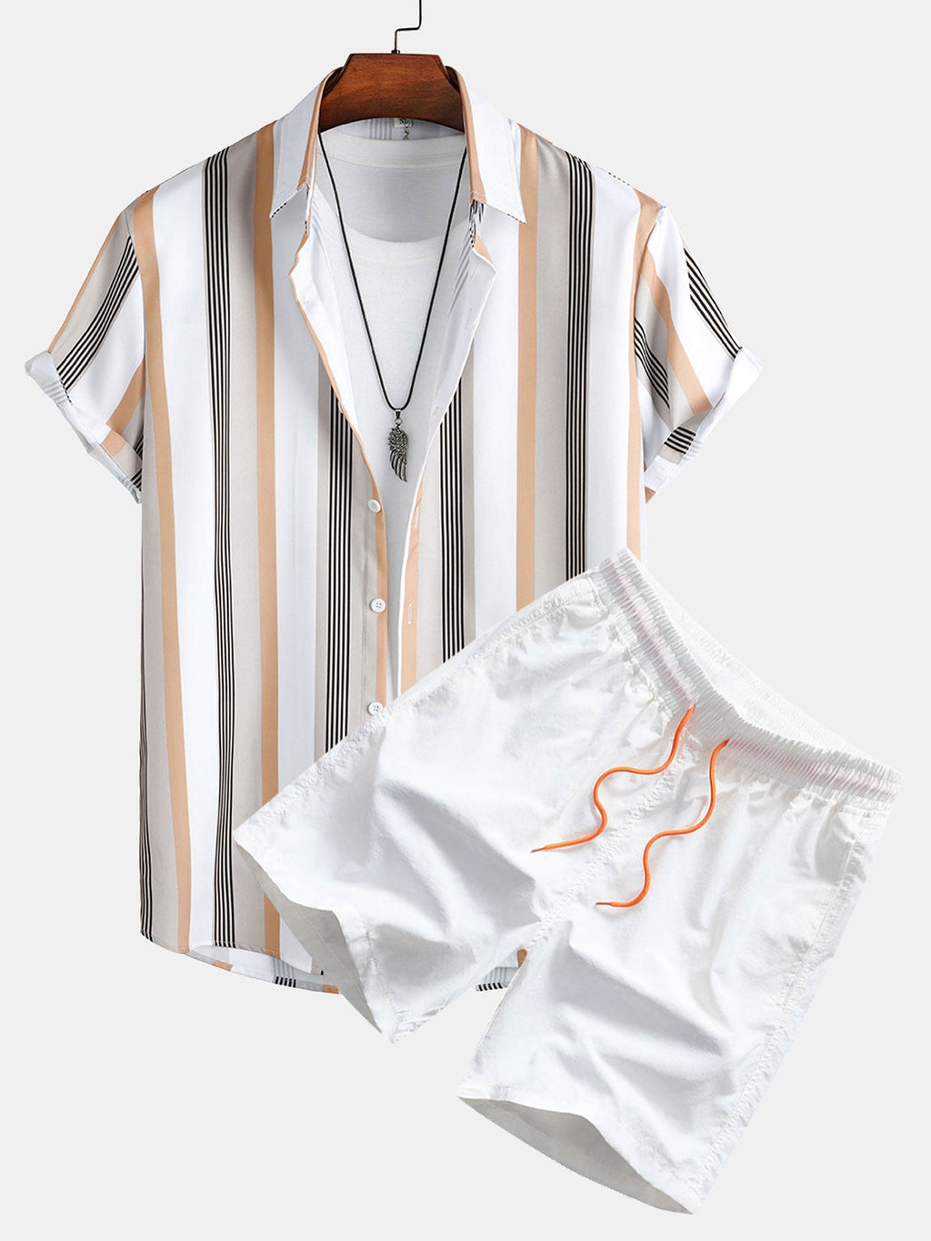Gestreiftes Hemd mit Knopfleiste & Bade-Shorts