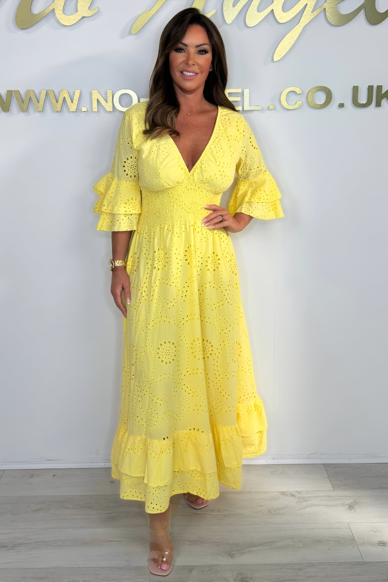 Damen Sommer Rüschenärmel Musselin Kleid