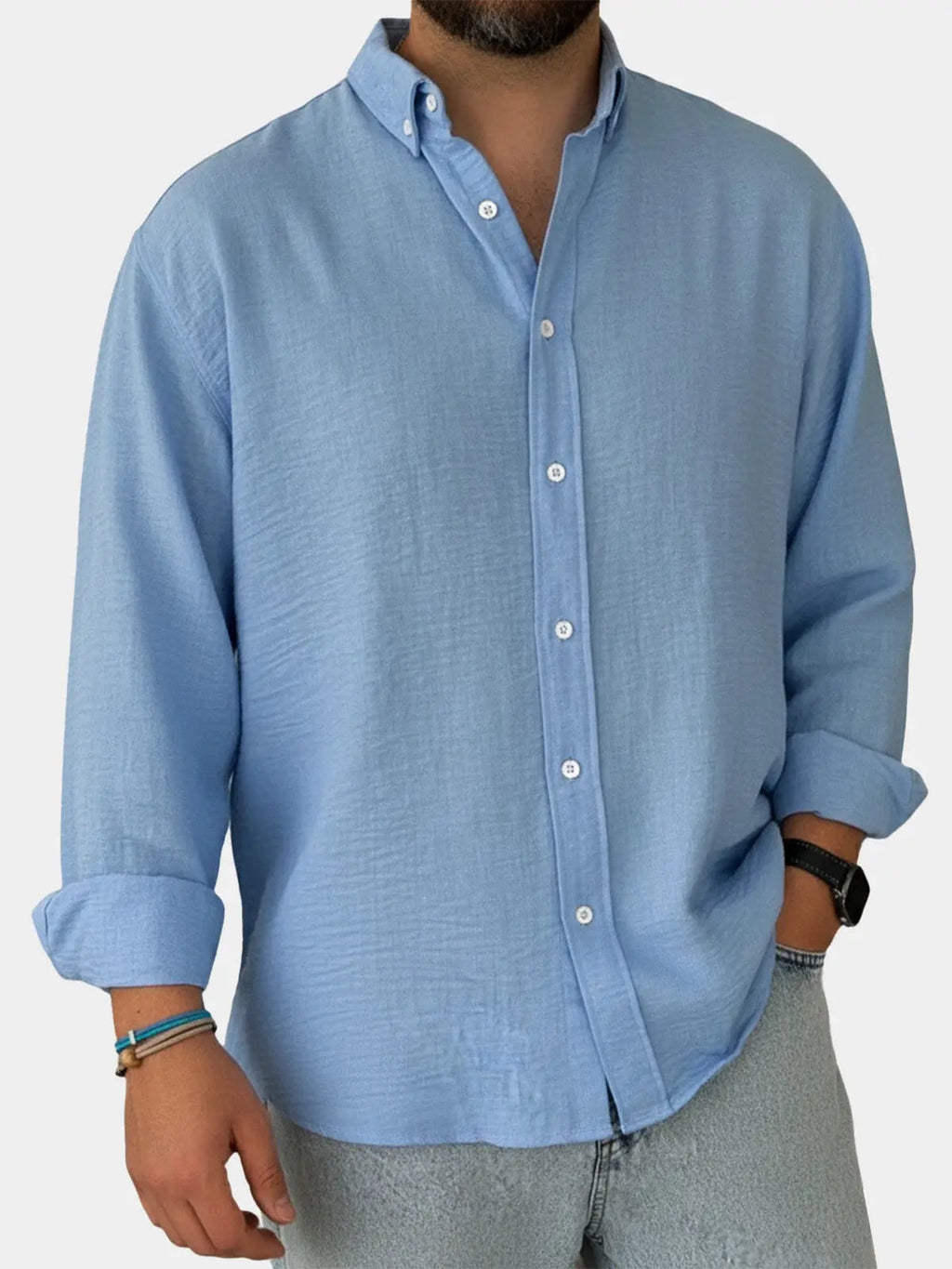 Herren Freizeit Button-Down Langarm Hemd