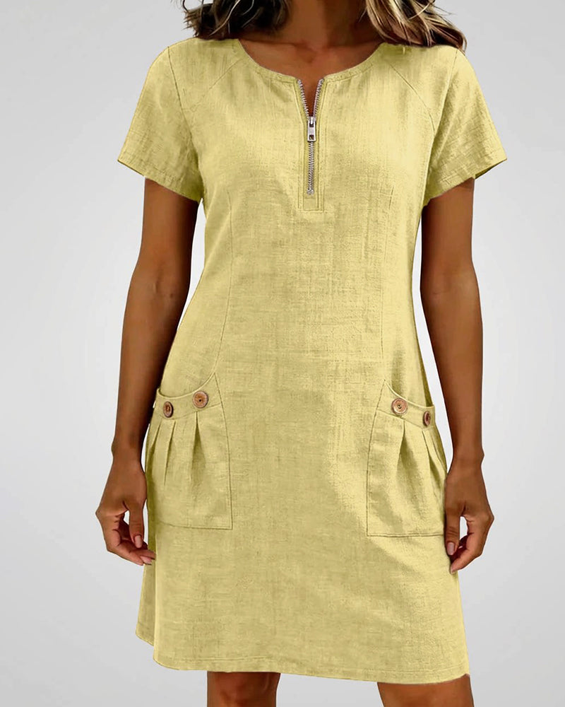 Mia | Damen kleid Kurzarm A-Linie mit Reißverschluss