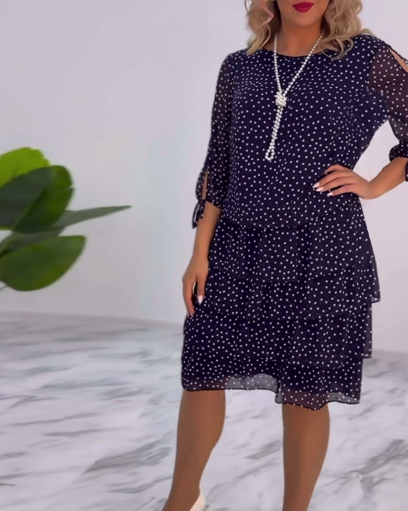 Vivian | Damen Chiffonkleid Gepunktet Lagen-Rock ¾ Arm