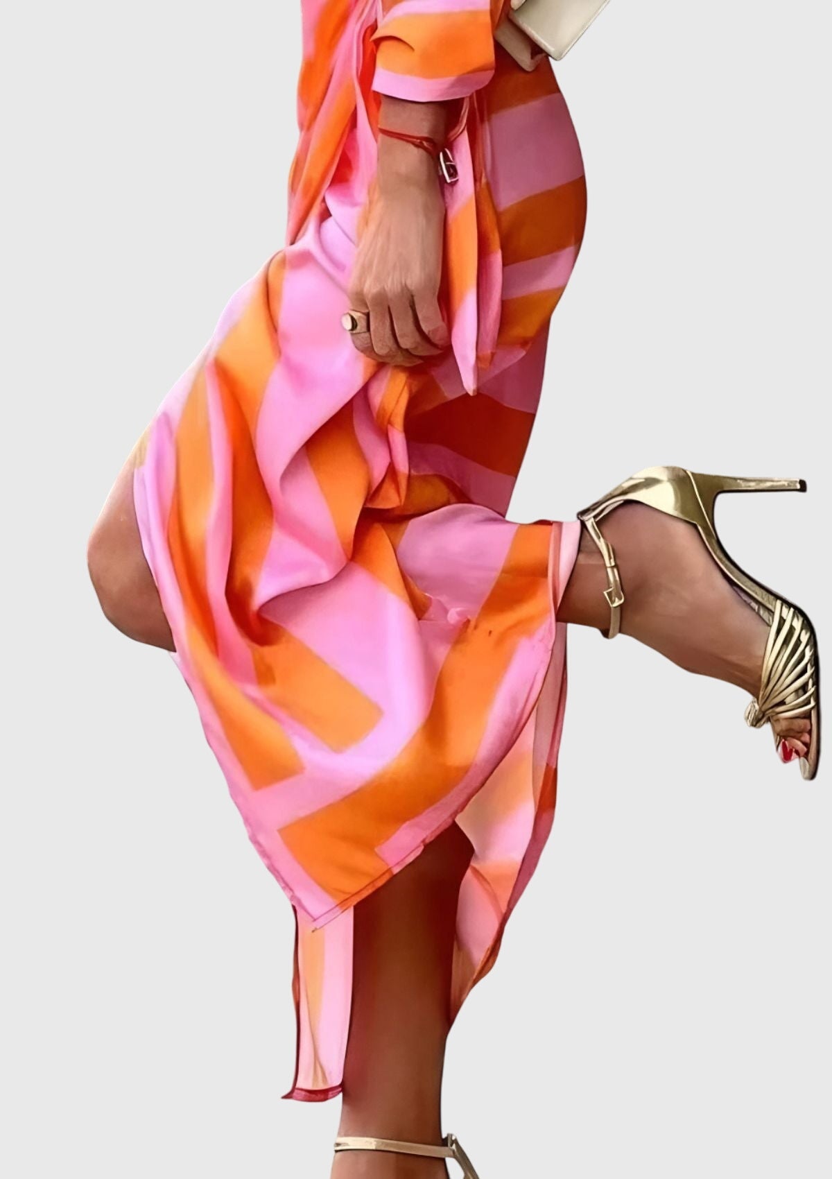 Damen Sommer Wickel Maxikleid mit Bindegürtel