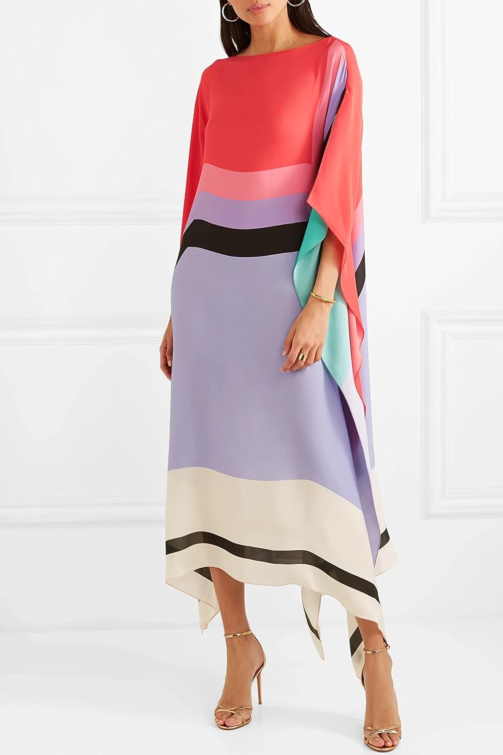 Vivienne | Damen Kaftan Kleid Fledermausärmel Colorblock Maxi