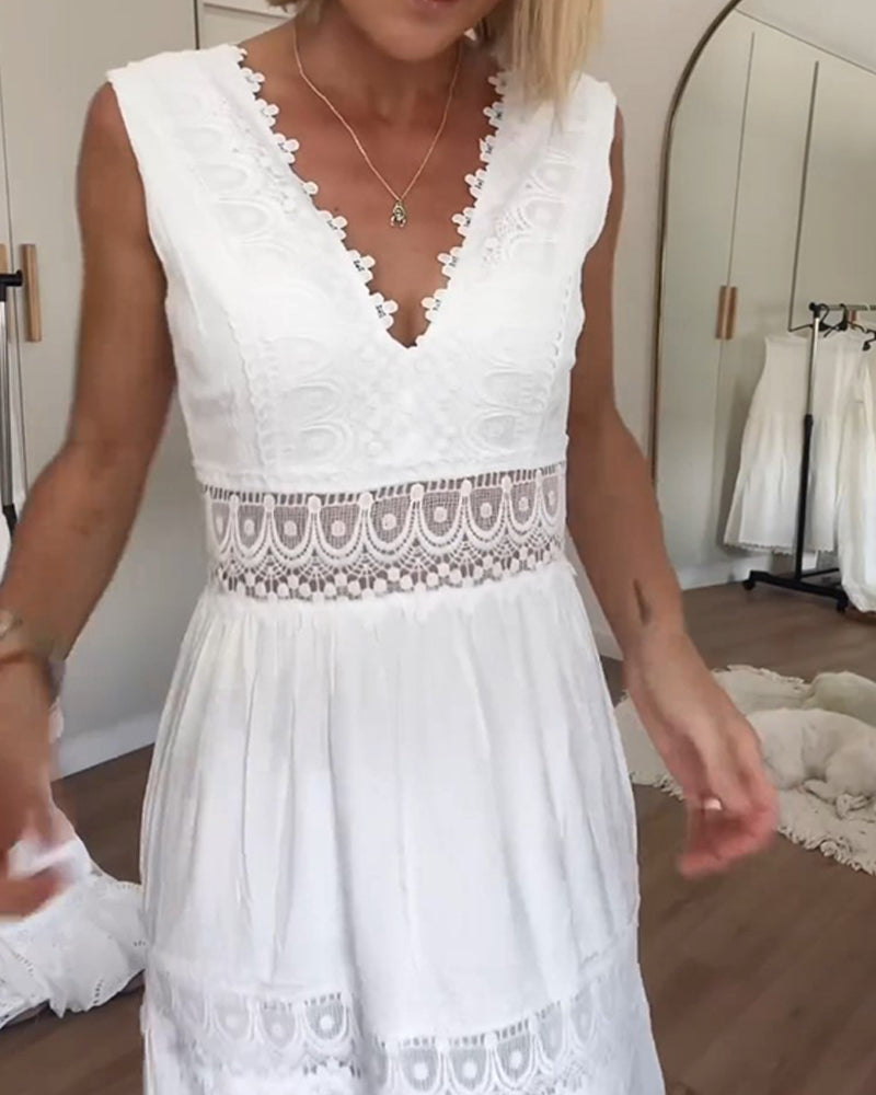 Damen Lässig Spitze Gestuft Sommerkleid