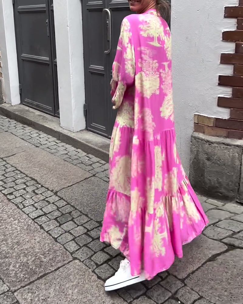 Damen Blumen Gestuft Maxi Sommerkleid