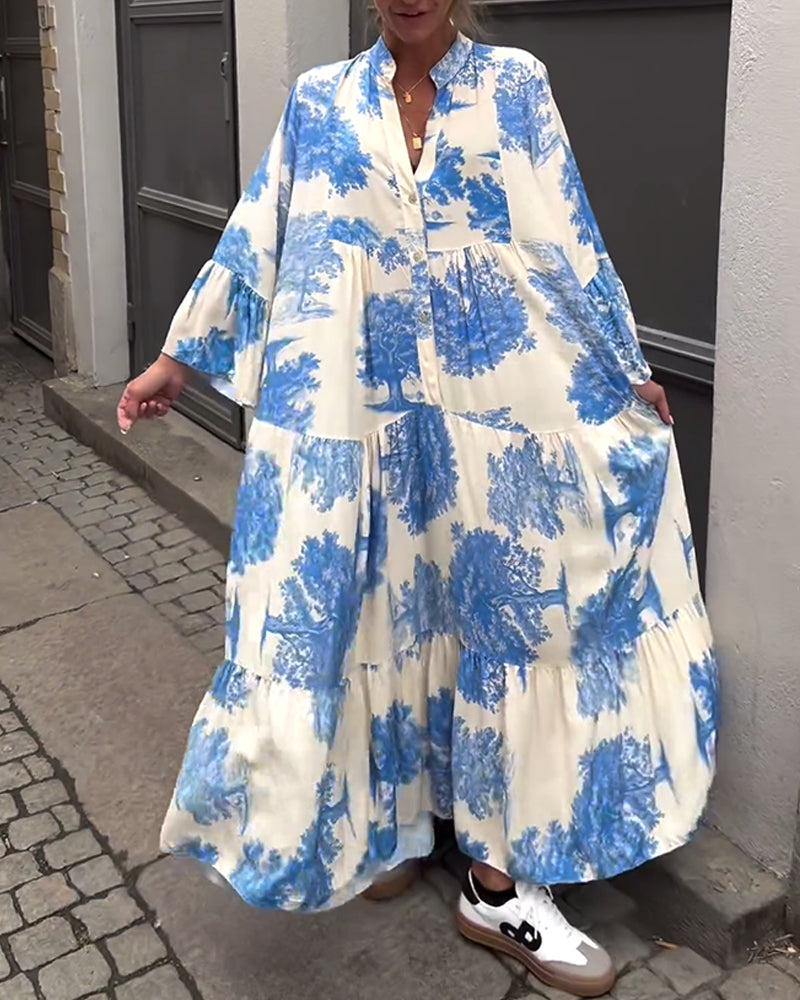 Damen Blumen Gestuft Maxi Sommerkleid