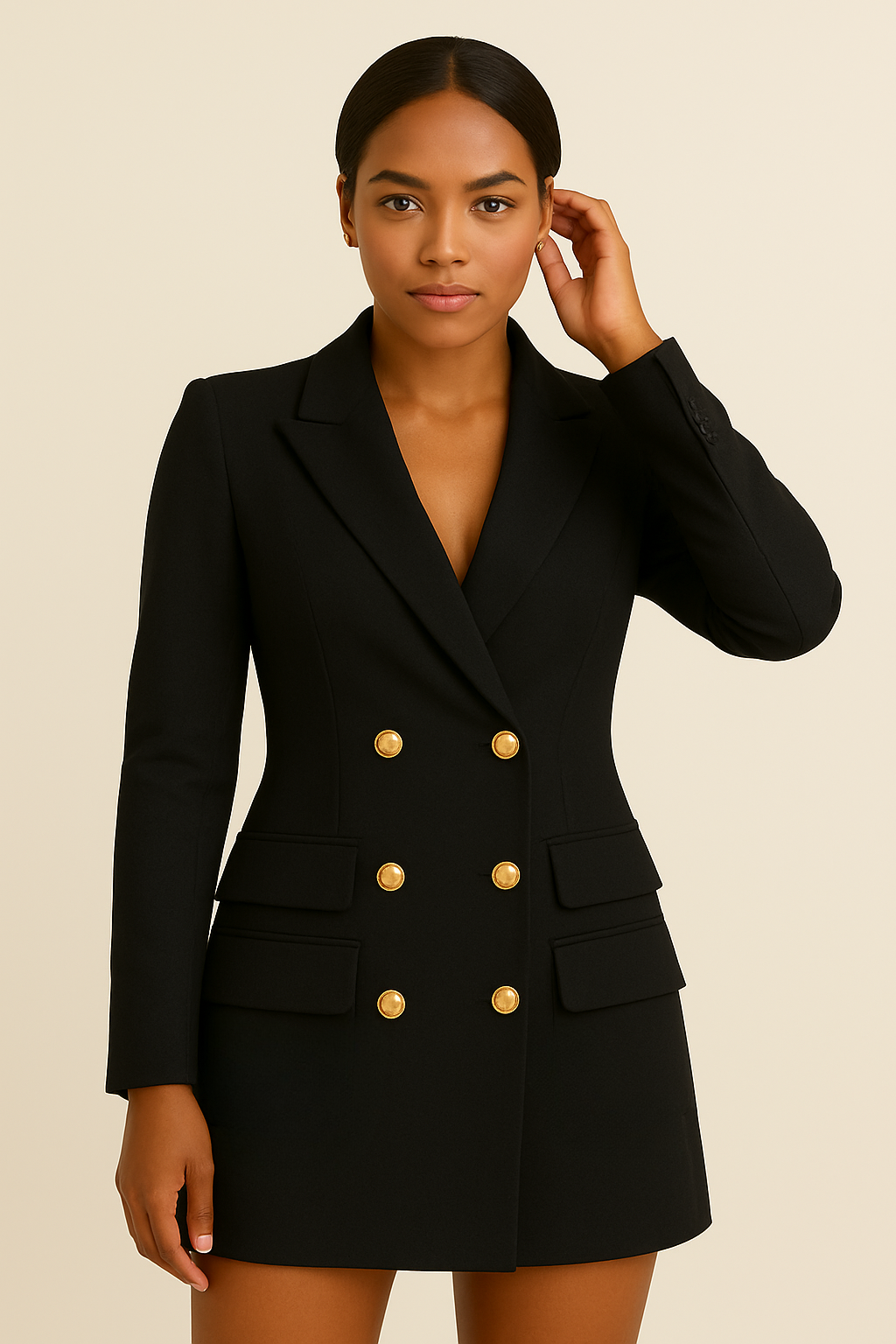 Damen Formeller Taillierter Zweireiher Blazer Midikleid