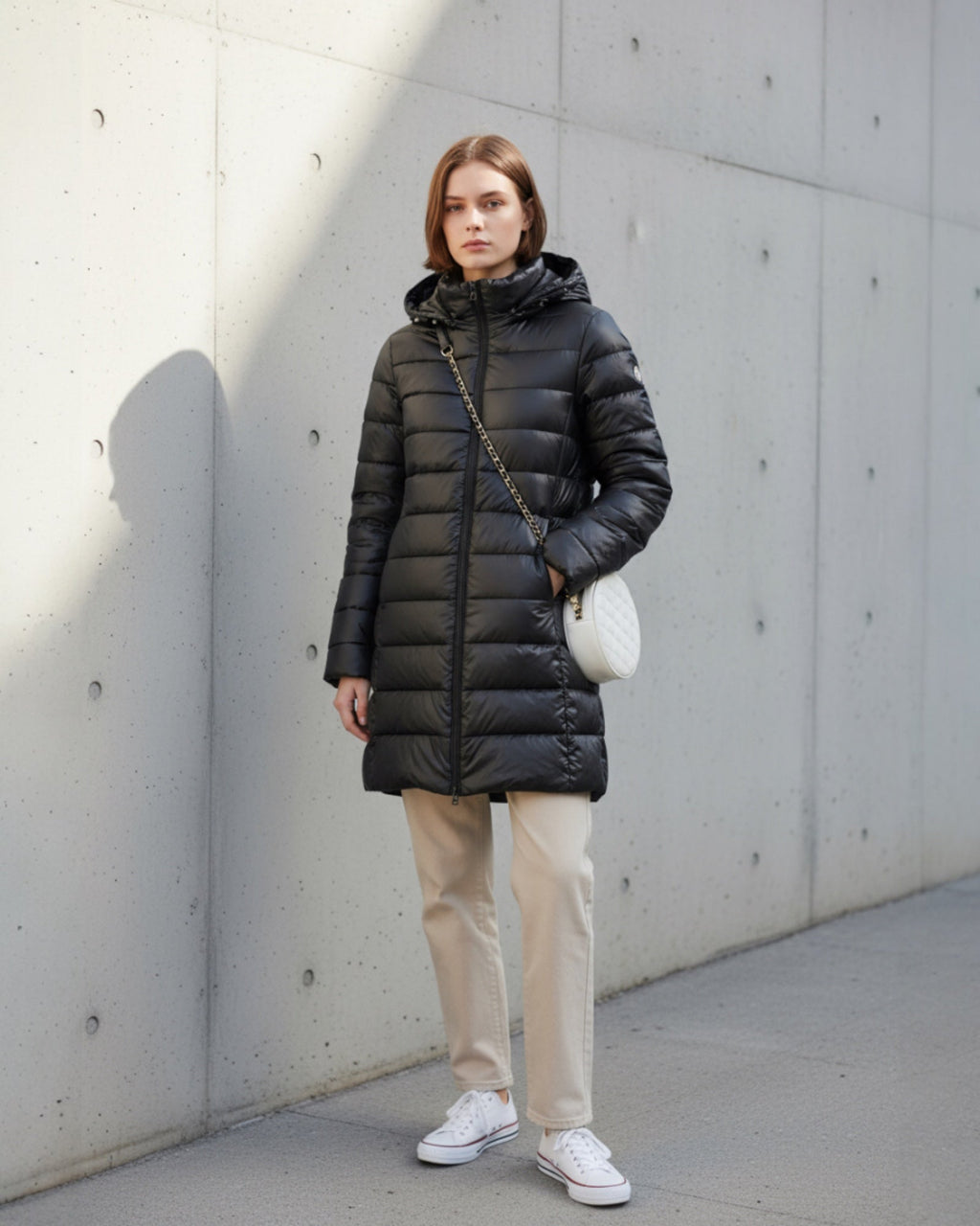 Puffer Winterjacke mit Kapuze und geradem Schnitt