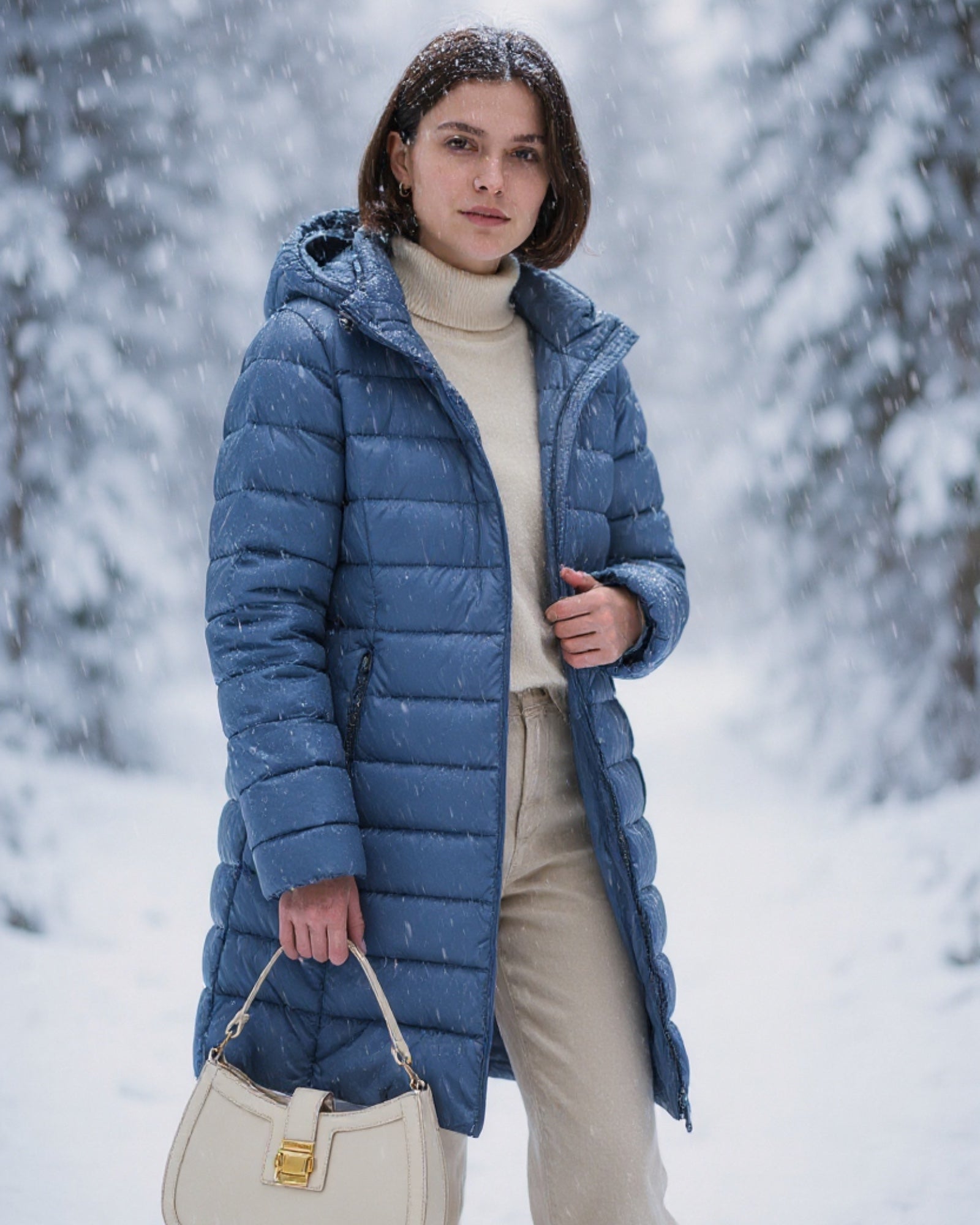 Puffer Winterjacke mit Kapuze und geradem Schnitt