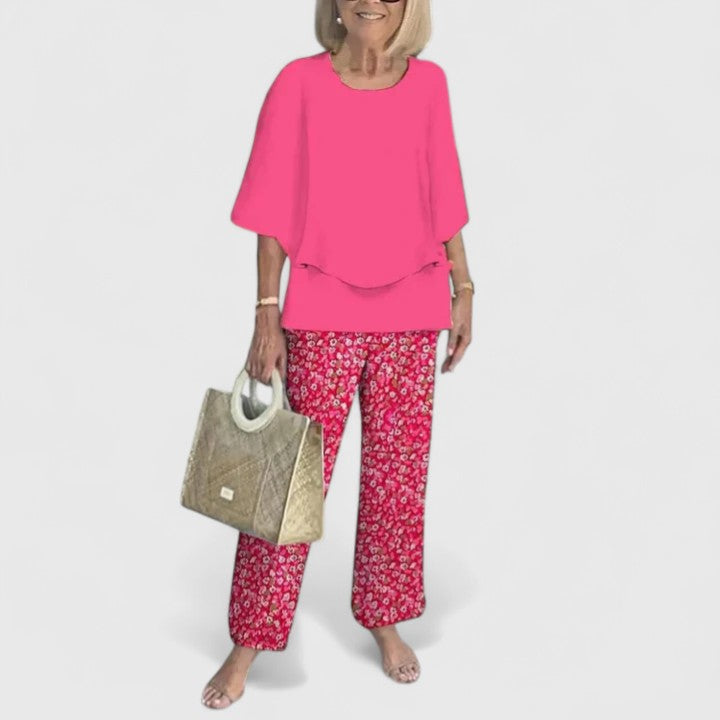 Damen Relaxed Fit Gemustert Casual Zweiteiler Set