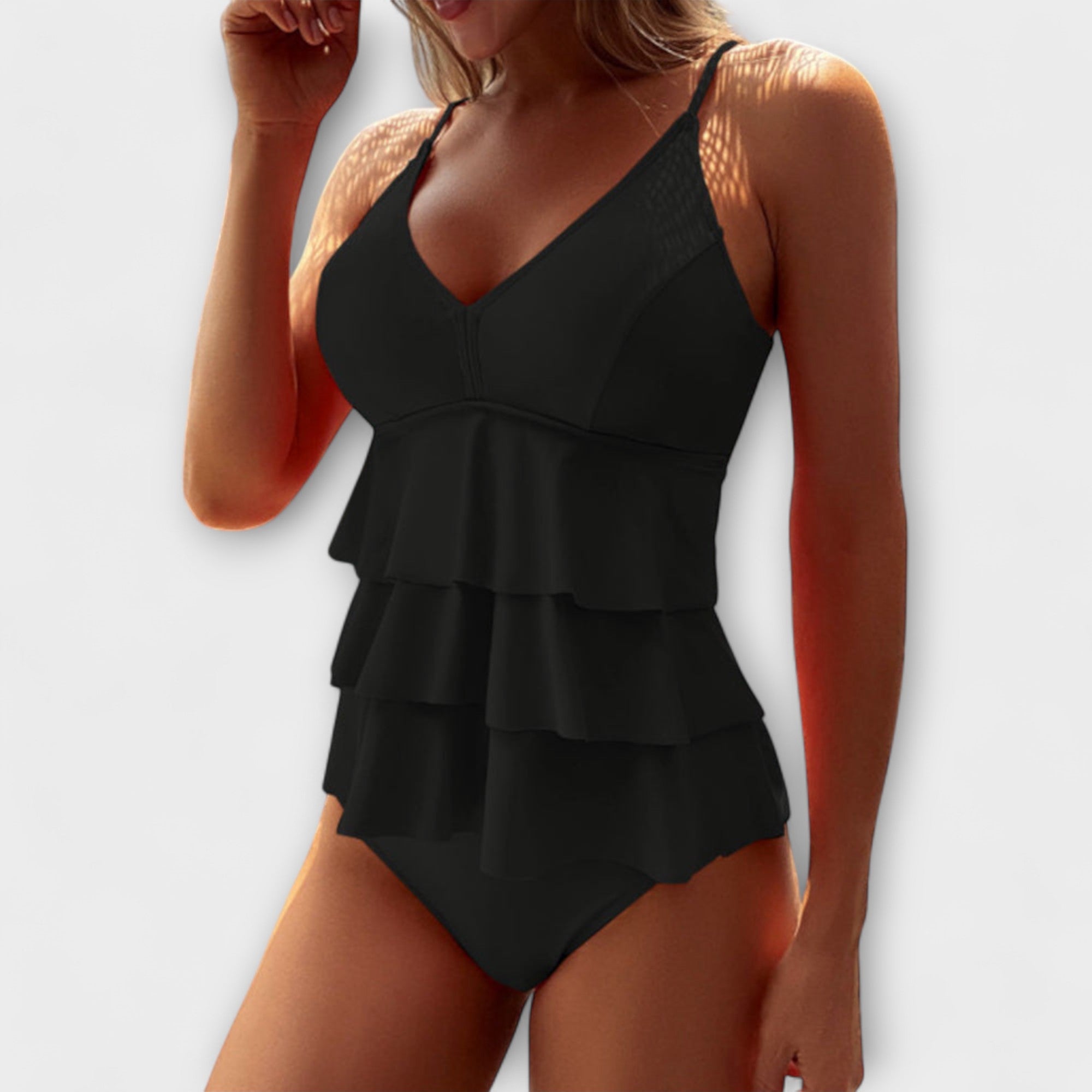 Damen Gerüschtes V-Ausschnitt Sommer Tankini-Set