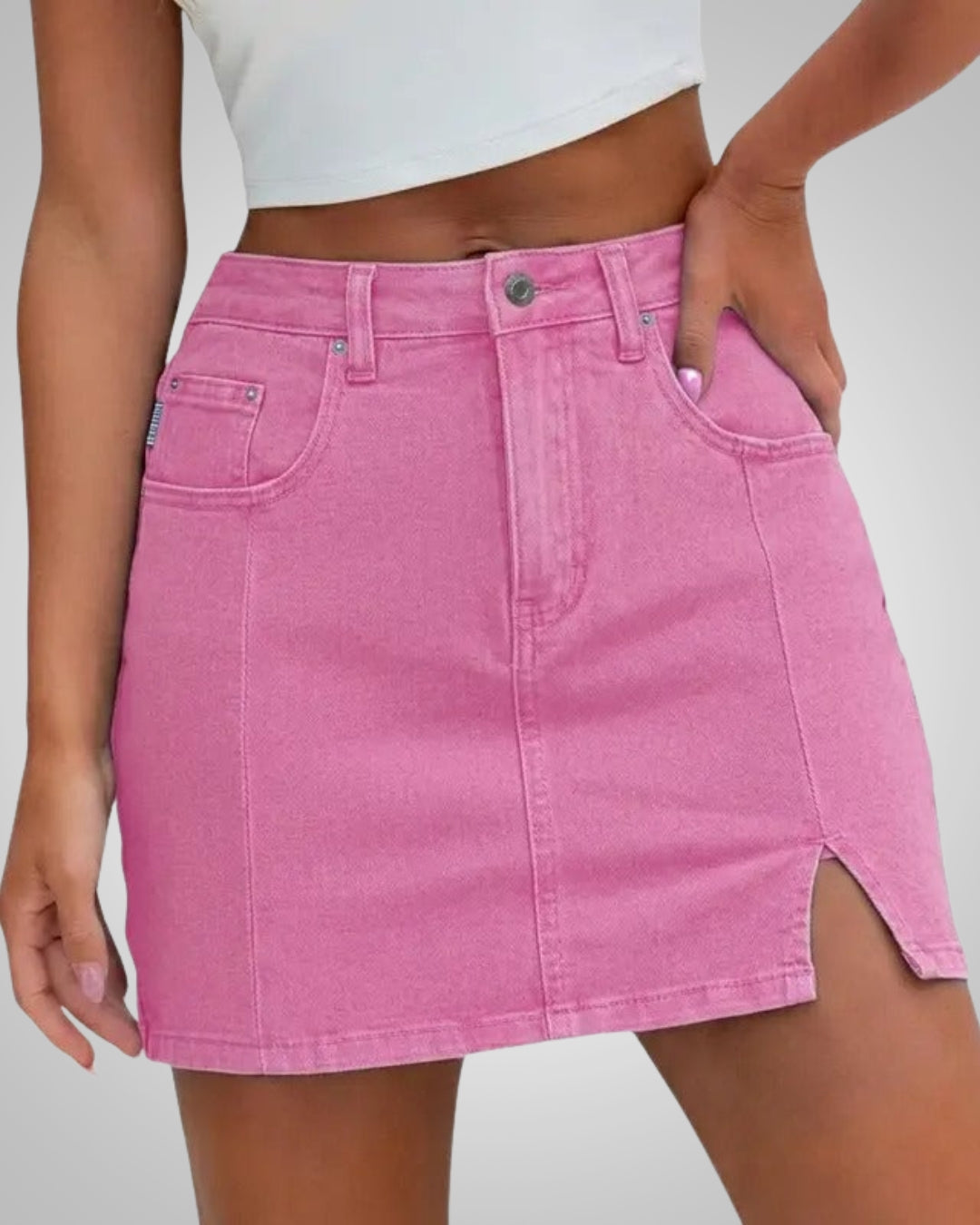Damen Sommer Knopfleiste Mini Jeans Rock