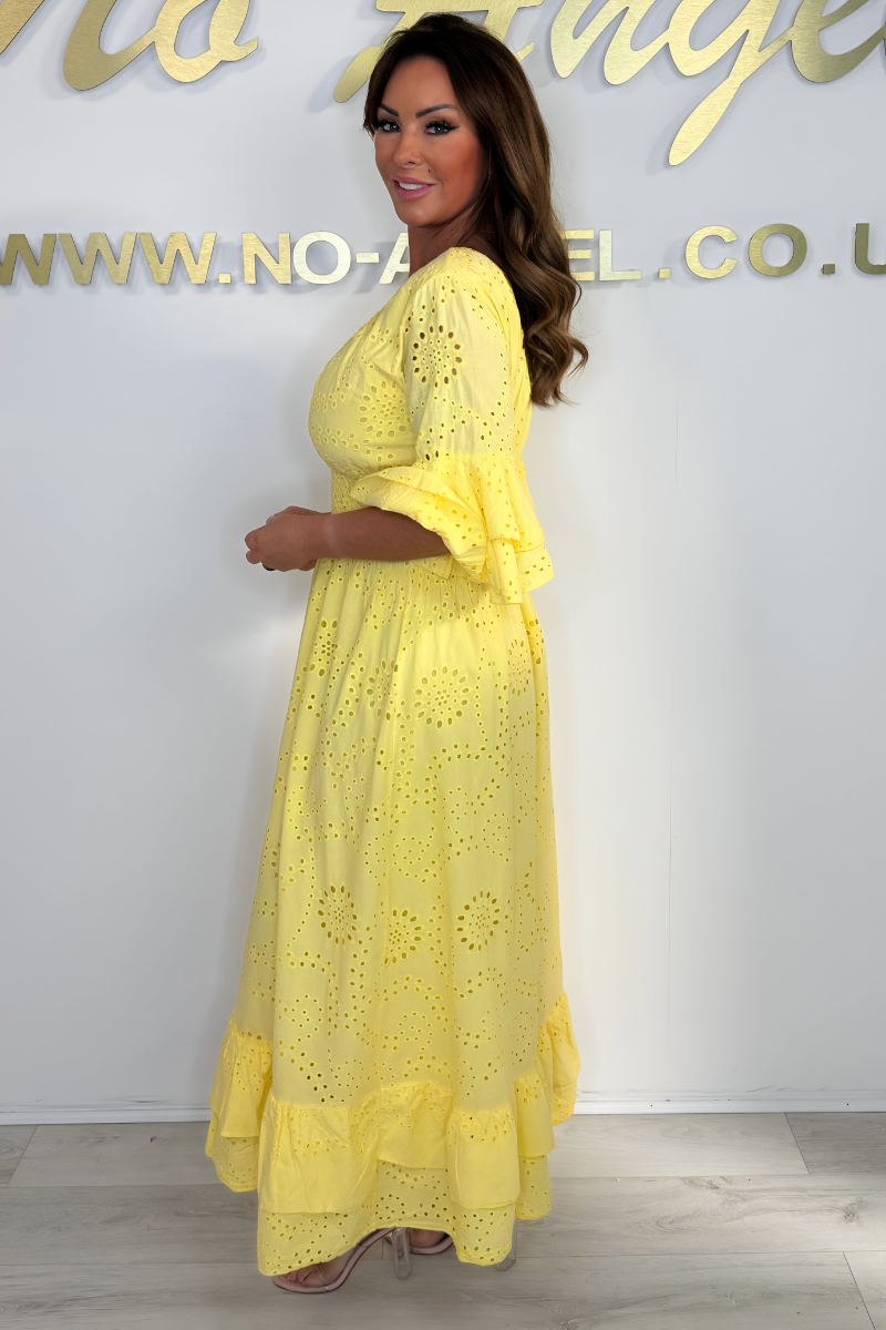 Damen Sommer Rüschenärmel Musselin Kleid