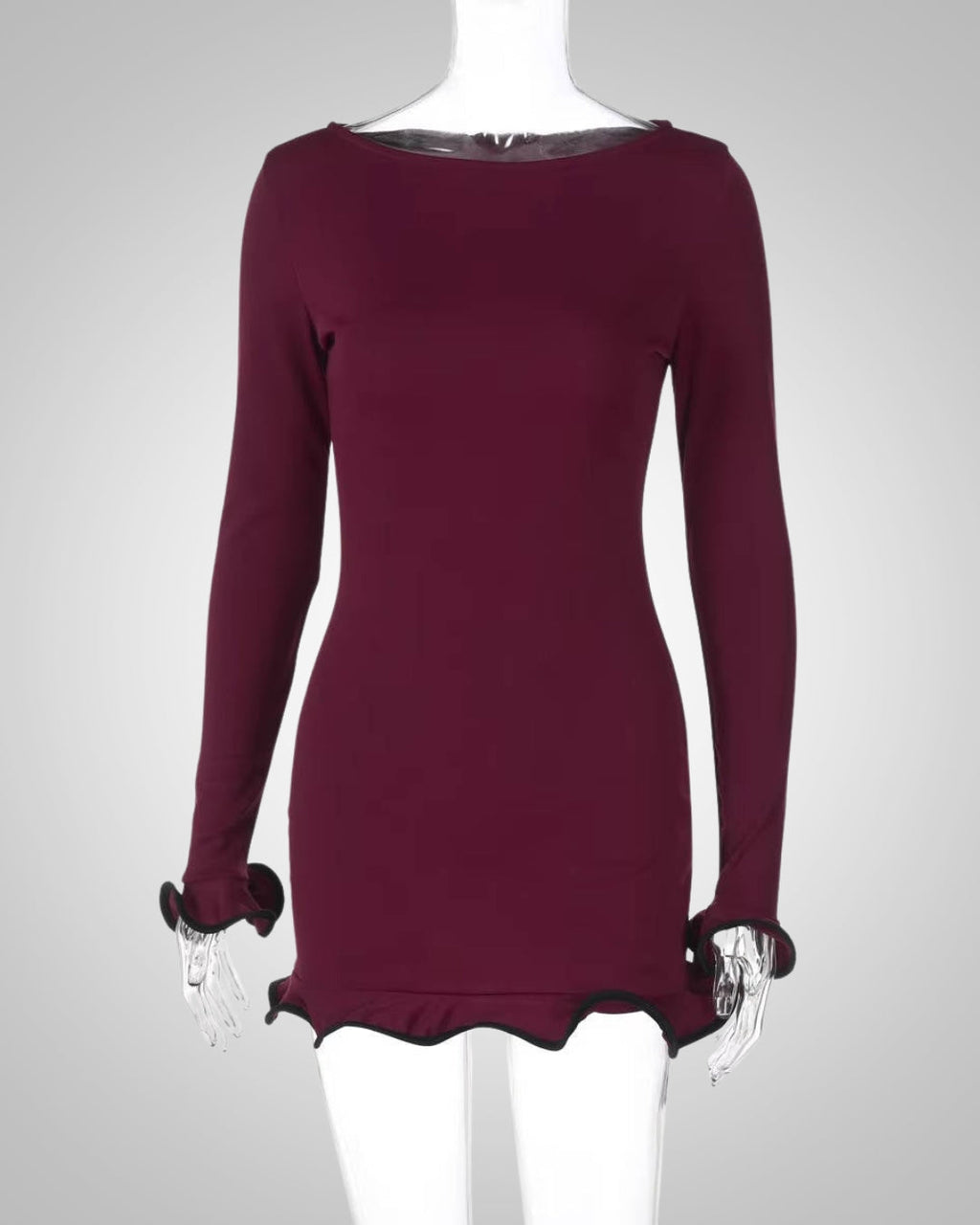 Damen Sommer Langarm Bodycon Minikleid mit Rüschen
