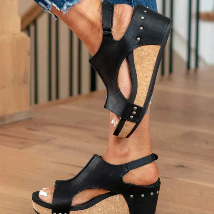 Damen Sommer Wedges mit Klettverschluss