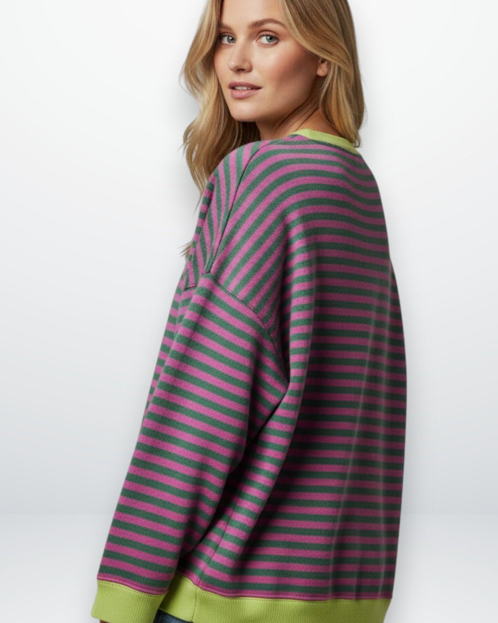 Gestreiftes Oversized Longsleeve für Damen mit überschnittenen Schultern