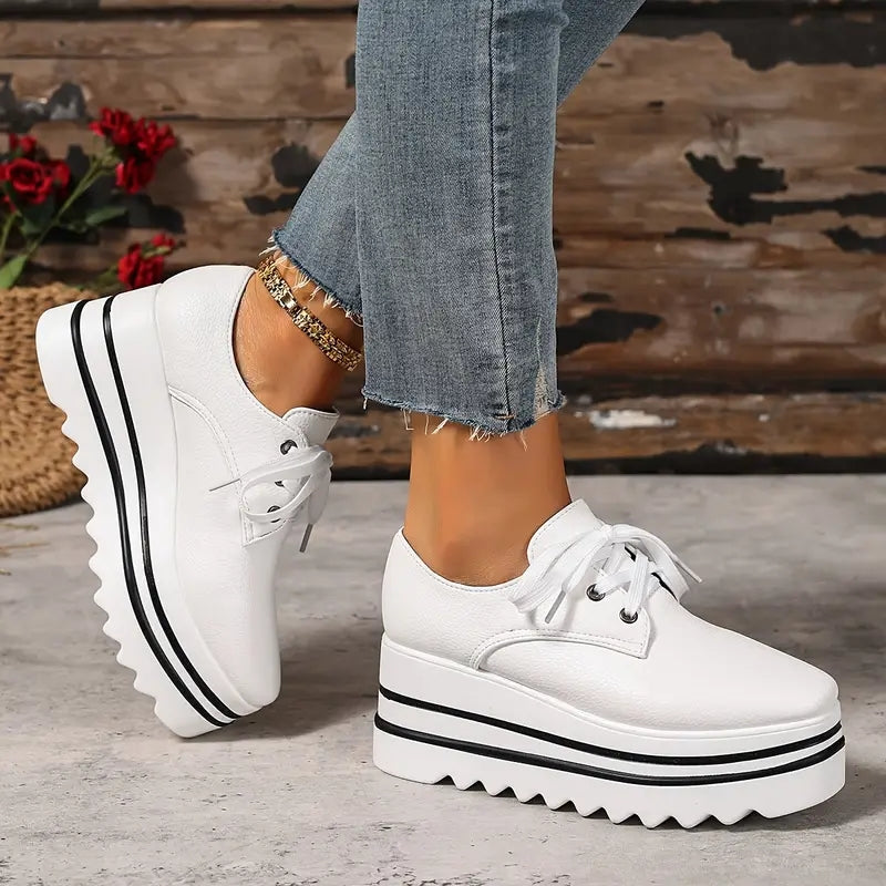 Luna | Damen Plateau Schnürschuhe Oxford Keilabsatz Komfortschuhe